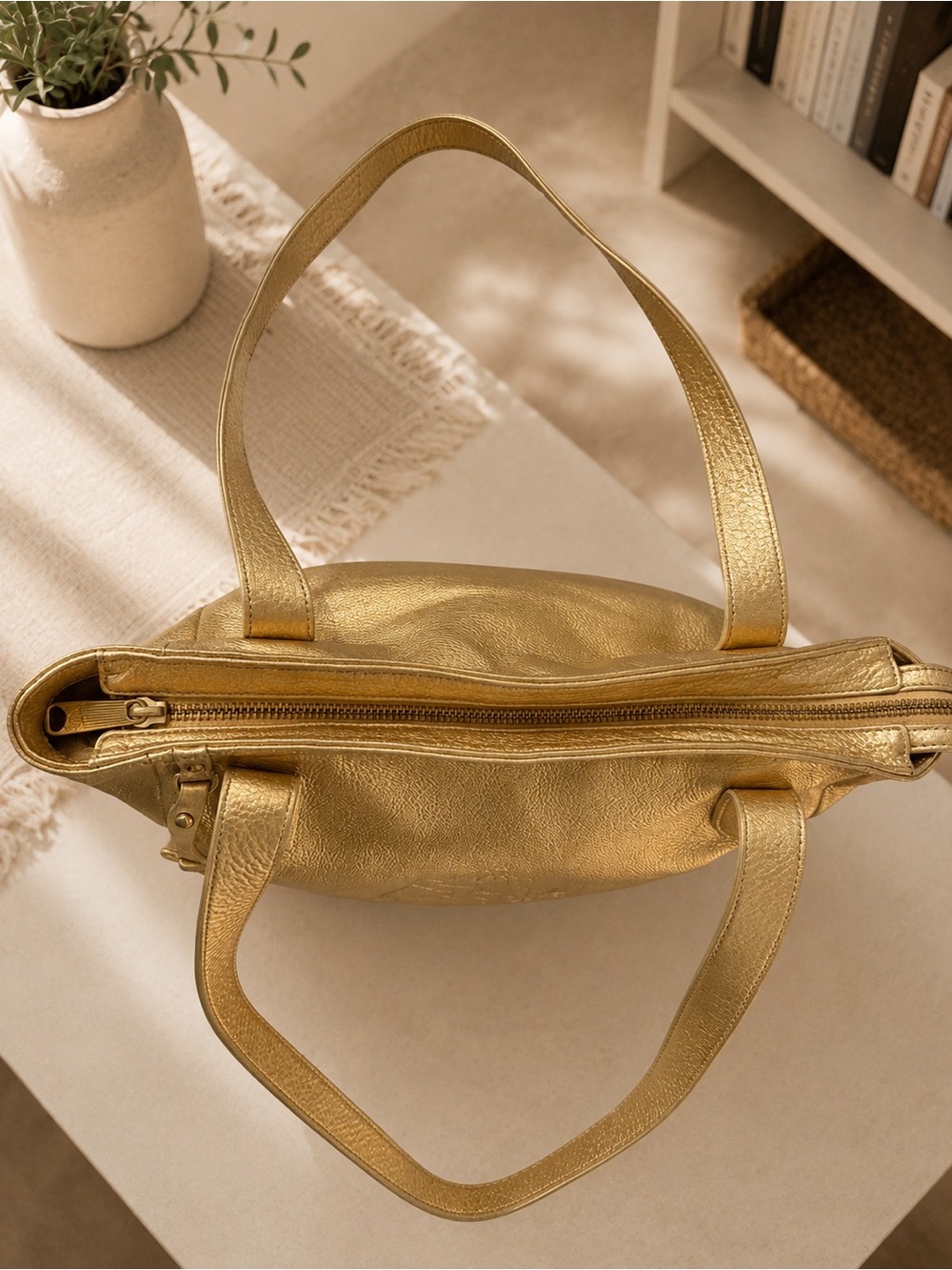 Lauren Ralph Lauren Metallic Gold LXVII Crest Tote Bag LG Shopper Shoulder Purse - Picture 12 of 13